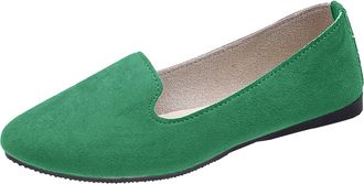 Generic Womens Suede Ballet Flat Comfortable Pointed Toe Loafers with Cushion Insole, Breathable Casual Dress Shoes for Women, Elegant Work Flat (Green, 4.5)