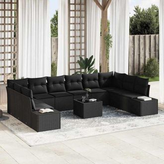 vidaXL Vidaxl - Conjunto De Sof&aacute; De Jard&iacute;n Con Coj&iacute;n 11 Pcs Negro Polirat&aacute;n