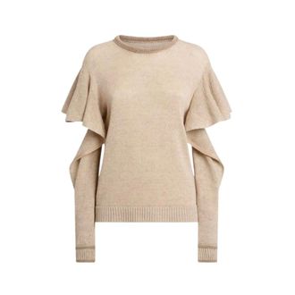 Moschino Round-neck Knitwear, female, Brown, Size: XS Linen and Cotton Pullover
