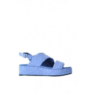 Pons Quintana Wedges, female, Blue, Size: 10 US Sandalo in pelle intrecciata