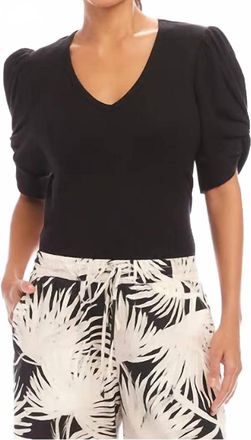 Karen Kane Ribbed Twist Sleeve V Neck Top In Black