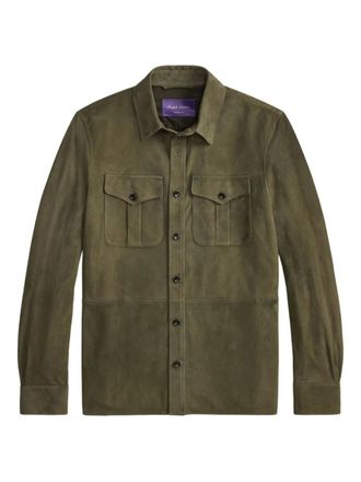 Ralph Lauren Purple Label button-fastening suede shirt jacket - men - Lamb Suede/Cotton/Cupro - M - Green