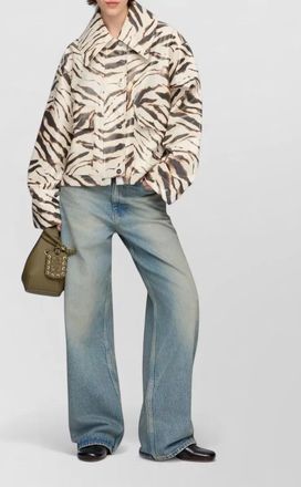 Ganni zebra print cropped cotton blend jacket