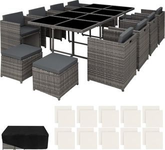 TecTake Conjunto de rat&aacute;n para 8 o 12 personas, 2 juegos de fundas, gris