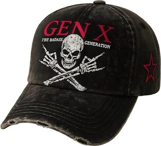 Generic GEN X Badass Skull Cap, Bold Generation X Baseball Hat with Skull & Crossbones, Generation X Tribute Gear, Adjustable Unisex Vintage Streetwear for Me