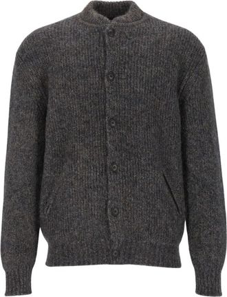 Giorgio Armani Rib-Knit Mohair-Blend Crew-Neck Cardigan - Heren - Vesten - Grijs - XL - Wol - Truien & Vesten