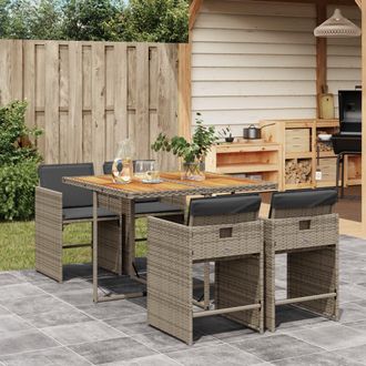 vidaXL Set Comedor De Jard&iacute;n 5 Piezas Con Cojines Rat&aacute;n Sint&eacute;tico Gris Vidaxl