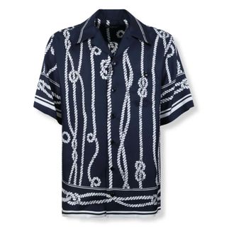 Dolce & Gabbana Hawa&iuml;aans overhemd van zijden twill met Marina-print - Heren - Overhemden - Blauw - Maat: XL Zijde