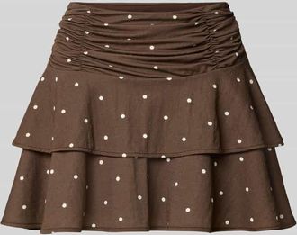 Gina Tricot Minirock aus Viskose-Mix mit Volantsaum in Dunkelbraun Melange, Gr&ouml;&szlig;e XS
