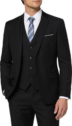 Mys Mens 3 Piece Slim Fit Suit Set with Tie, 2 Button Blazer Jacket Vest & Pants, Business Wedding Party Prom Suit for Men, Midnight Black, M