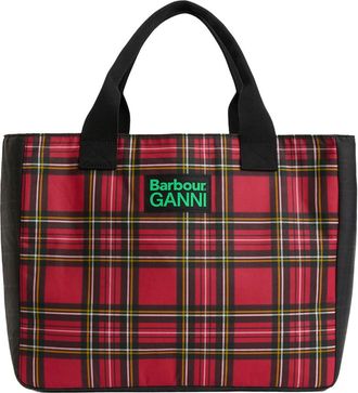 Ganni Logo-embroidered Tartan Waxed Cotton Tote - Red - One Size