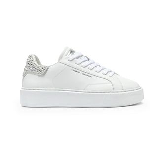 Crime London Schoenen, Dames, Wit, 40 EU, Leer, Witte leren sneaker met strass