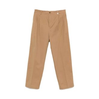 Myths Straight Trousers, male, Brown, L, Beige Cotton Blend Pleated Trousers