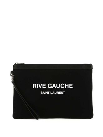 Saint Laurent Rive Gauche clutch met logoprint - Zwart