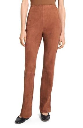Theory Slit Hem Straight Leg Suede Pants in Caramel at Nordstrom Rack, Size 14