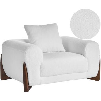 Beliani Armchair White Boucle Upholstery Wooden Legs with Armrests Living Room Reading Corner Modern Style VINLIDEN