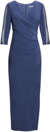 Gina Bacconi Womens Gretchen Long Surplice Neckline Dress With Rusched Waist And Beaded Sleeves. - Blue - Size 16 UK