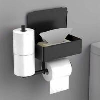OEM Soporte De Papel Higi&eacute;nico De Pared Negro, No Requiere Perforaci&oacute;n, Acero Inoxidable Con 2 Soportes Para Rollos Y Dispensador De Toallitas H&uacute;medas - C