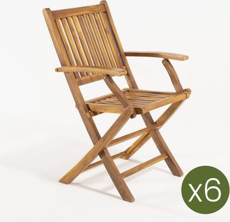 EDÈN JARDÍ Pack 6 sillones de jardín teca plegables teca grado a 51x60x85 cm