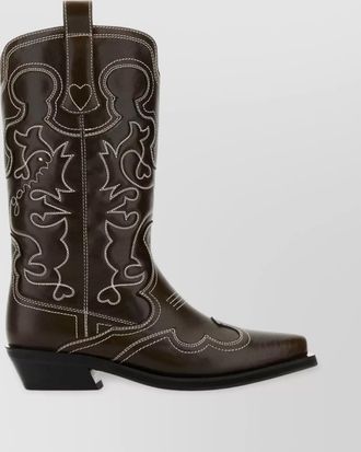 Ganni stitched western style pointed toe boots