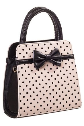 Banned Womens Carla Retro 50s Rockabilly Polka Faux Leather Top Handle Handbag - Beige, M