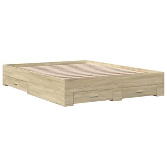Berkfield Home Modern Bed Frame w/Drawers Frame Sonoma Oak 150x200 cm King Size in Light Tan