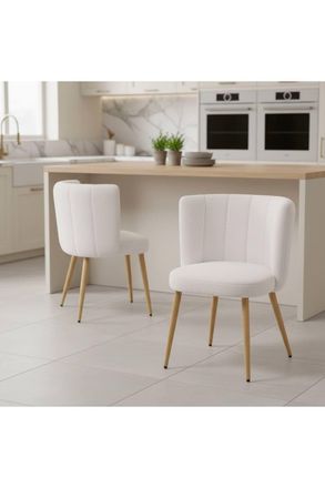Living and Home Set of 2 Upholstered Dining Chairs in White