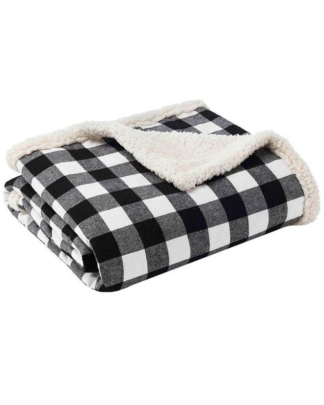 Cabin Plaid Sherpa Cotton Reversible Throw Blanket