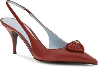 Valentino Garavani Womens Coeur Royal Slingback Leather Pumps Russet Red Sandal