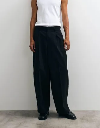 Asos Pantaloni sartoriali a cilindro neri pesanti in 100% cotone-Nero