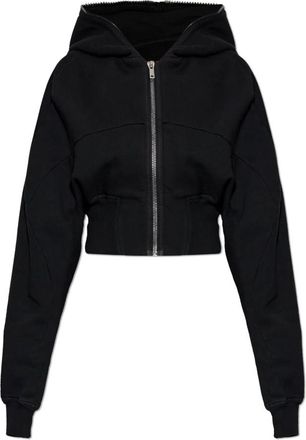 Rick Owens Kort Hooded Sweatshirt - Dames - Vesten met rits - Zwart - S - Katoen - Hoodies & sweatvesten