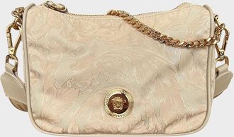 Versace Womens Hobo Medusa Floral Shoulder Bag Beige - Tan