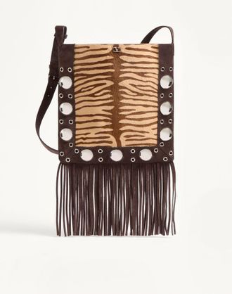 Valentino Garavani Borsa A Spalla Valentino Garavani Nellc&ocirc;te In Vitello Effetto Pony Animalier Con Frange Donna BEIGE/TESTA DI MORO UNI