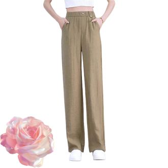 Generic Swiftpura - High Rise Ultra Soft Pull-On Drape Pants, Women Wide Leg Dress Pants, Casual High Waisted Office Work Trousers (Khaki,M)