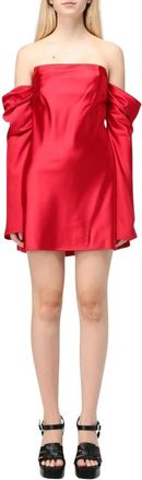 Celine Pre-owned Satin Mini Jurk Off-Shoulder Lange Mouwen - Dames - Vintage Jurken - Rood - S - Satijn - Vintage