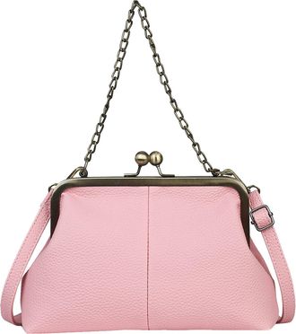 Generic Women PU Lychee Pattern Bag w/Clip Chain Shoulder Bag for Daily Use(Pink) (Pink)