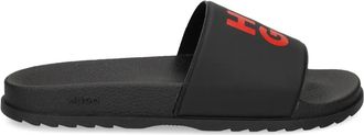 HUGO BOSS Badslippers met logoprint - Zwart