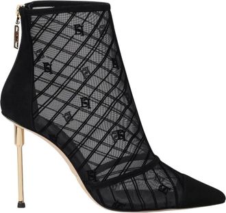 Elisabetta Franchi Schoenen, Dames, Zwart, 40 EU, Leer, Verfijnde Stiletto Hak Enkellaarsjes