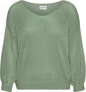 Americandreams Milana LS Light Cotton Knit - Dames - V-hals truien - Groen - XL - Katoen - Truien & Vesten
