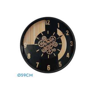 Fabrilamp Fabrilamp - Reloj De Pared Parma Negro Haya Oro 59x59x8 Cm Engranajes Con Movimiento