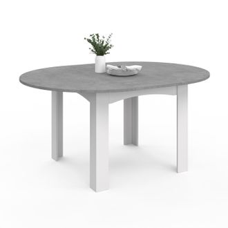 IDMarket Dona Mesa De Comedor Redonda Extensible 4-8 Personas Tablero Blanco Efecto Hormig&oacute;n 110-150 Cm