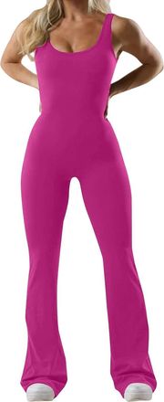 Generic Unitard Women Yoga Bodysuits Womens Flared Jumpsuit Sexy Backless Gym Jumpsuits Playsuit Sleeveless Racerback Bodysuit V Neck All in One Wide Leg Body