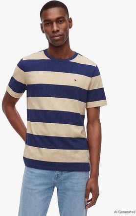 Tommy Hilfiger Mens Rugby Stripe T-Shirt - Beige/Navy Stripe - XS