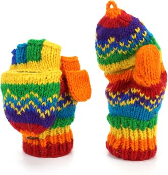 Loud Elephant Wool Knit Shooter Gloves Striped with Fleece Lining - Stripe Rainbow Zig Zag