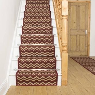 Runrug Stair Runner Carpet - Durable, Non-Slip, 7mm - Chevron in Red | Size: 66 cm x 540 cm