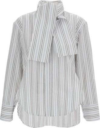 Plan C Asymmetrische Sjaalkraag Popeline Blouse - Dames - Blouses - Veelkleurig - M - Katoen - Overhemden