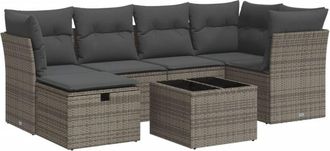 vidaXL Set De Sof&aacute;s De Jard&iacute;n 7 Pzas Con Cojines Rat&aacute;n Sint&eacute;tico Gris Vidaxl