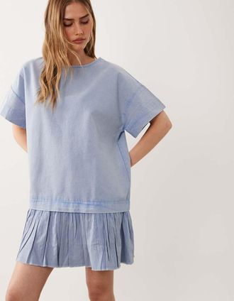 Asos Vestito T-shirt corto ibrido blu denim slavato-Multi