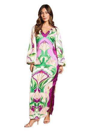 Coast Long Sleeve Placement Print Midi Dress in Multi at Nordstrom, Size 6