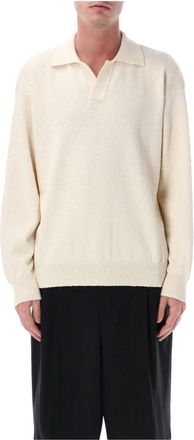 Roberto Collina Polo L/S Sweater - Heren - V-hals truien - Beige - L - Katoen - Truien & Vesten